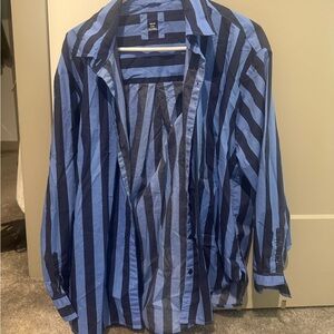 Aerie Navy and Light Blue Striped  Shirt
